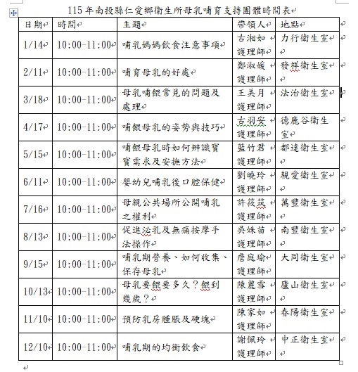 母乳哺育諮詢服務時間