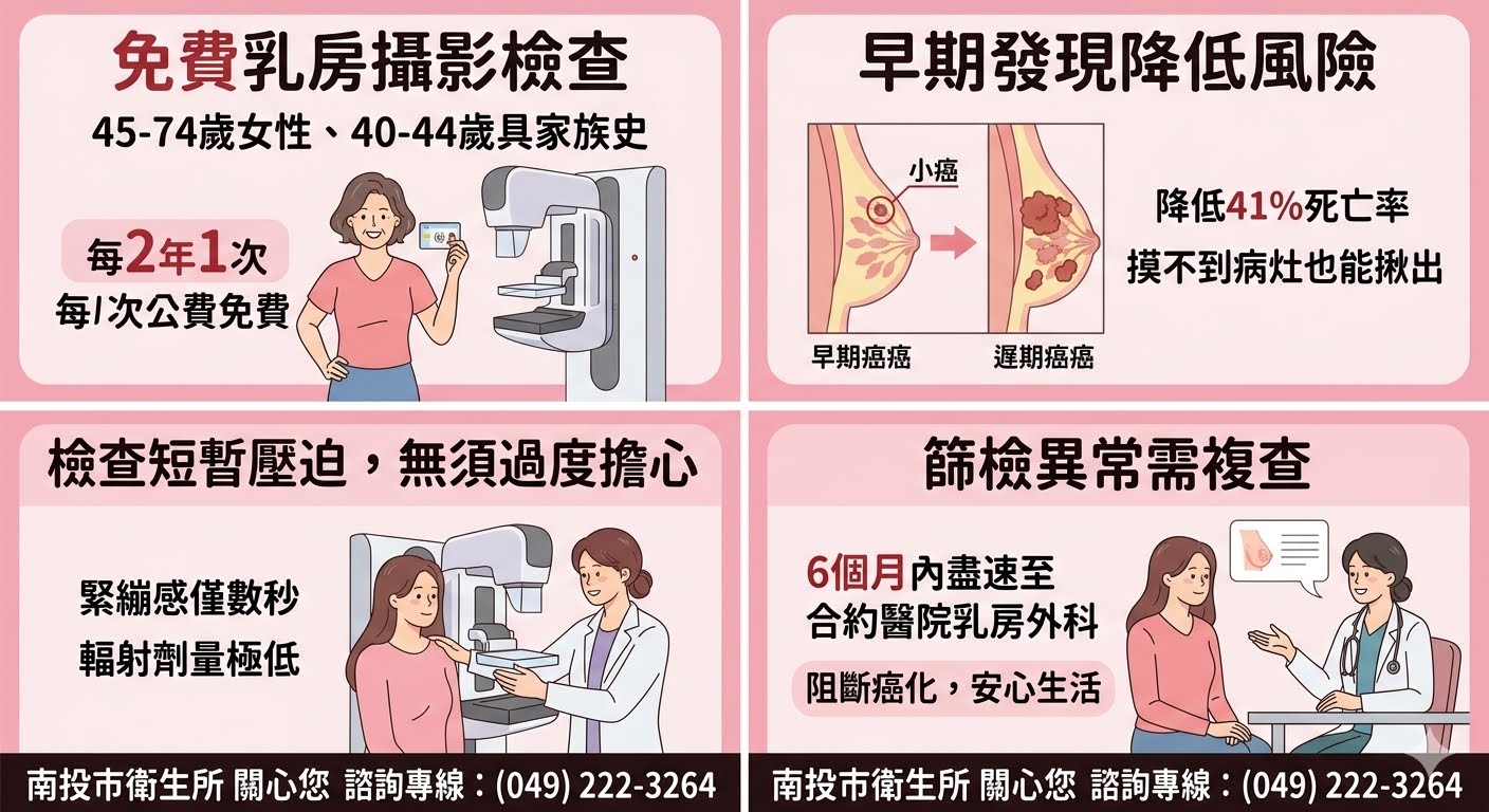 乳房攝影檢查及乳癌防治宣傳圖--115年南投市衛生所