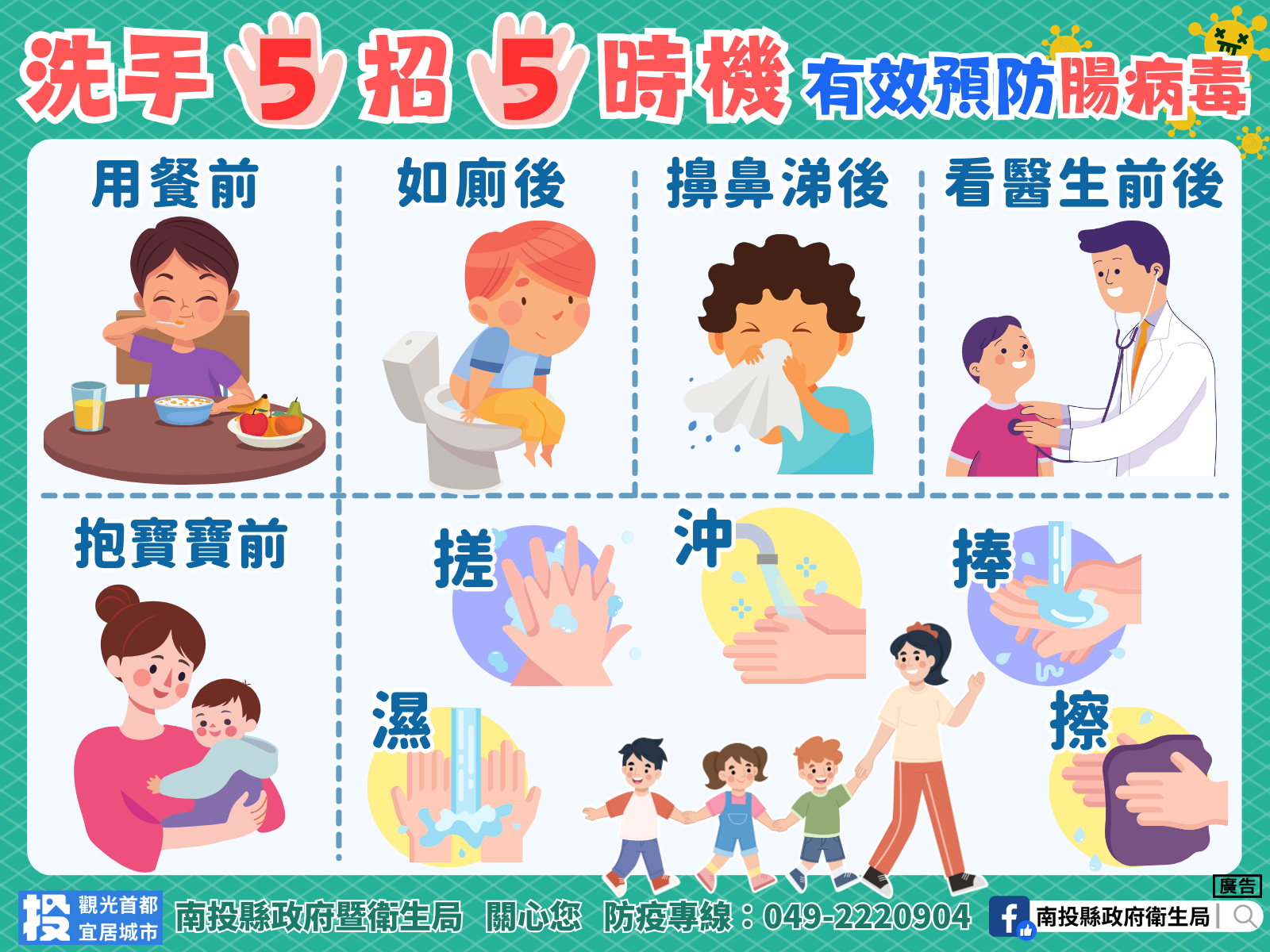 洗手5招5時機，有效預防腸病毒